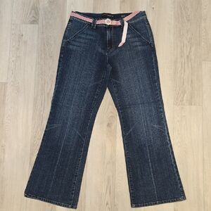 Venezia Dark Blue Flare Jeans with Pink Accent